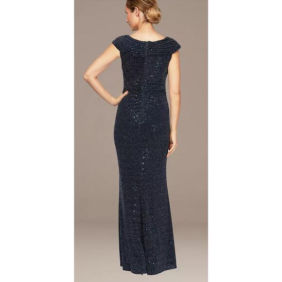 H1 Alex Evenings Navy Silver Gown Womens 16 Sequin Metallic - Picture 2 of 10